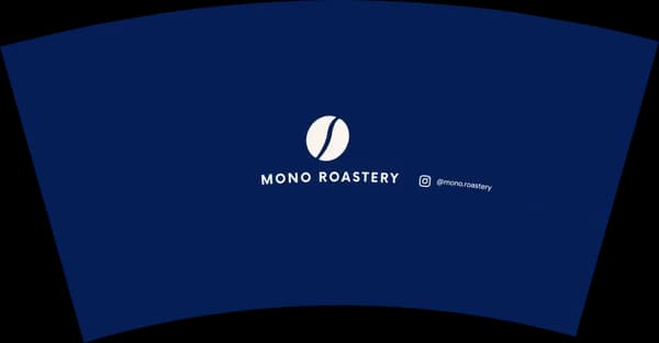 카페·베이커리 로고 종이컵 로고와 단색 디자인 예시 (깨끗한 여백 스타일) — "MONO ROASTERY"