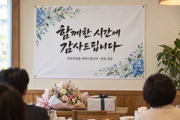 퇴임 현수막 활용 예시 — 작은 기념행사에서 감사 전하기 (120×80cm)