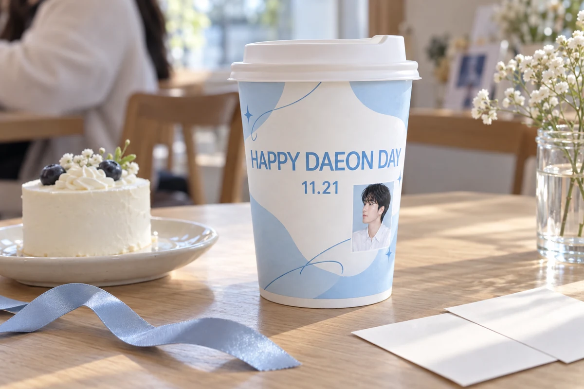 생일카페 종이컵 디자인 예시