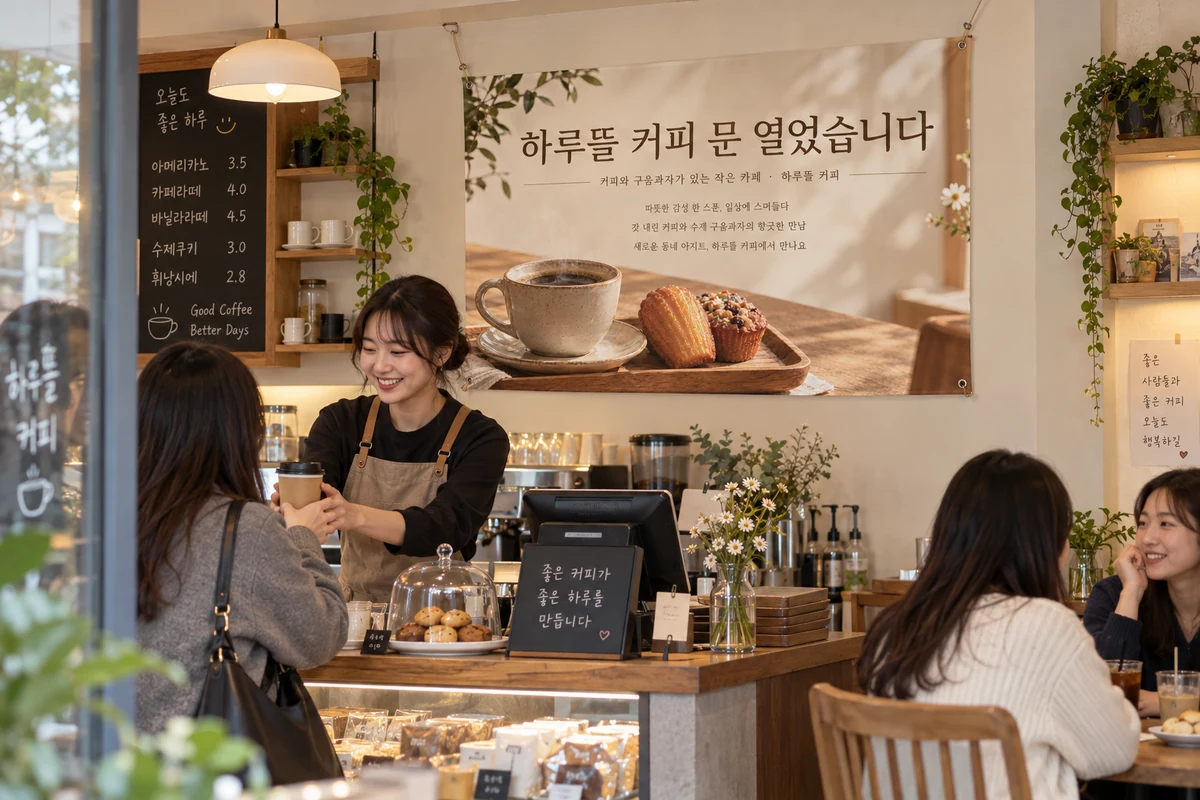 카페 오픈 현수막 디자인 예시